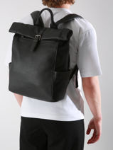 Rolltop Rugzak Spider 2 Compartimenten Leder Etrier Zwart spider ESPI8102-vue-porte