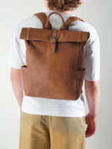 Rolltop Rugzak Spider 2 Compartimenten Leder Etrier Bruin spider ESPI8102-vue-porte