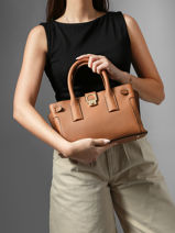 Satchel S Equestre Leather Etrier Brown equestre EEQT142S-vue-porte