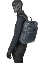 Leather Foulonné Business Backpack 2 Compartments Etrier Blue foulonne EFOU03-vue-porte