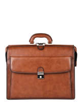 Leather Crosta Briefcase 3 Compartments Etrier Brown crosta ECRO04