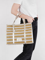 Canvas Tote Bag Made In France With Leather Trimming Etrier Yellow france EFRA01-vue-porte