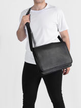 Leather Flandres Messenger Bag 1 Compartment Etrier Black flandres EFLA8081-vue-porte