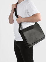 Leather Flandres Messenger Bag 1 Compartment Etrier Brown flandres EFLA8081-vue-porte