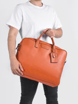 Leather Flandres Briefcase 2 Compartments Etrier Orange flandres EFLA8262-vue-porte