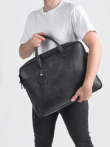 Leather Flandres Briefcase 2 Compartments Etrier Silver flandres EFLA8262-vue-porte