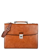 Leather Crosta Briefcase 3 Compartments Etrier Brown crosta ECRO8013