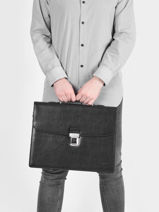 Leather Crosta Briefcase 2 Compartments Etrier Black crosta ECRO8012-vue-porte
