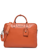 Leather Flandres Briefcase With 17" Laptop Sleeve Etrier Orange flandres EFLA8261