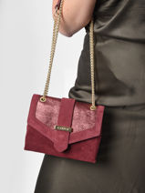 Cross Body Tas Jana Velvet Leather Etrier Red jana velvet EJVE002S-vue-porte