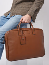 Leather Flandres Briefcase With 17" Laptop Sleeve Etrier Brown flandres EFLA8261-vue-porte