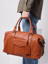 Cabin Duffle Bag Flandres In Leather Etrier Orange flandres EFLA991S-vue-porte