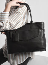 Leather Foulonn� Business Bag With 15" Laptop Sleeve Etrier Black flandres EFLA823B-vue-porte