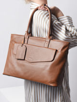 Leather Foulonn� Business Bag With 15" Laptop Sleeve Etrier Brown flandres EFLA823B-vue-porte