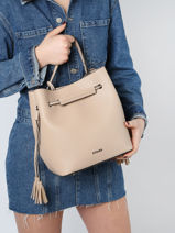 Leather Blazer Bucket Bag Etrier Beige blazer EBLA004M-vue-porte